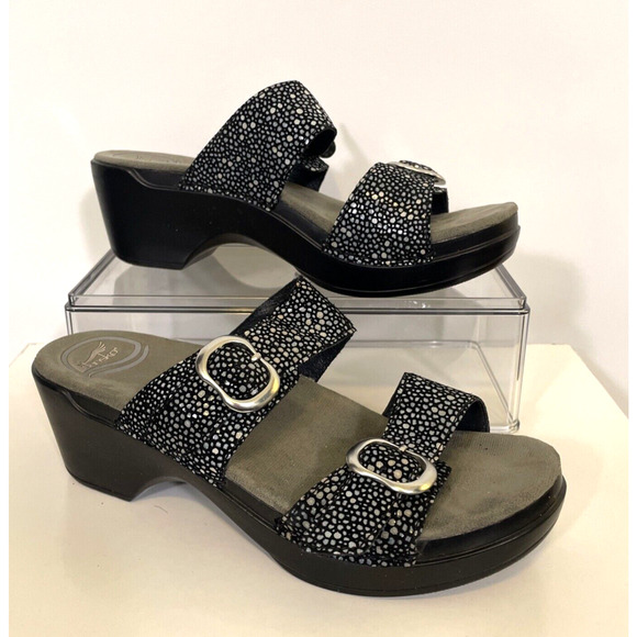 Dansko Sophie Womens Size EU 37 US 6.5-7‎ Black Metallic Strap Buckle Sandals - Picture 1 of 8